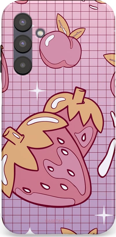 Casetastic Hoesje Geschikt voor Samsung A25 - Stijlvolle Beschermende Duo-layer Case - Zoete aardbeien raster