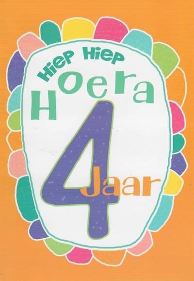Verjaardagskaart 4 Jaar - Wenskaart Verjaardag - Kaart 4 Jaar