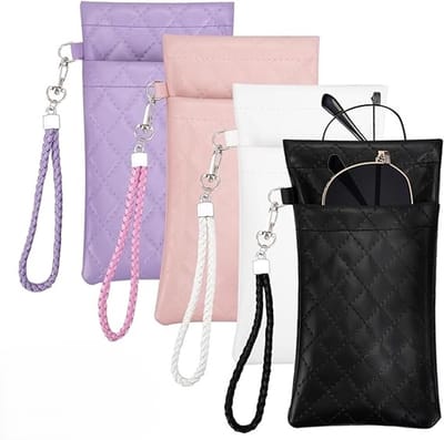 Set van 4 Brillenhoesjes - dubbele brillenetuis - Zonnebril- en brillenkoker van PU-leer - Unisex zachte brillenkoker - Brillentas - Draagbaar Zonnebrillen Opbergdoos - Veelkleurig