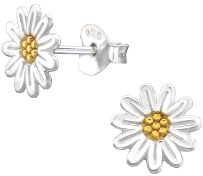 Joy|S - Zilveren bloem oorbellen - 8 mm - zonnebloem - zilver met gold plated goudkleur