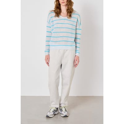 American Vintage Zakday Jumper Gris Chine Raye Lagune Größe: S | Pullover Outlet | Damen