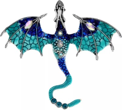 Zelto - Broche - Turquoise Draak- Broche Boetiek-6x7 Centimeter- Draak- Blauw-Broche Boetiek