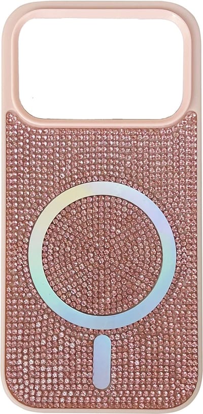 Casemania Hoesje Geschikt voor Apple iPhone 17 Pro - Roze - Diamant Glitter Backcover Geschikt voor MagSafe - Draadloos Oplaadbare Telefoonhoesje