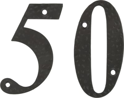 AMIG Huisnummer 50 - massief gesmeed staal - 10cm - incl. bijpassende schroeven - zwart