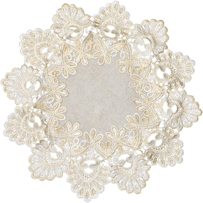 Dailygoods- Tafelkleed Rond 40 cm - Kanten Rand - Geborduurd - Decoratief - Hoogwaardig Linnen - Elegant Design - Tafelmat