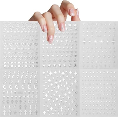 Kruisvormige en Stervormige Nagelstickers, Metallic Zelfklevende Decals voor DIY Manicure, Diverse Stijlen en Ontwerpen