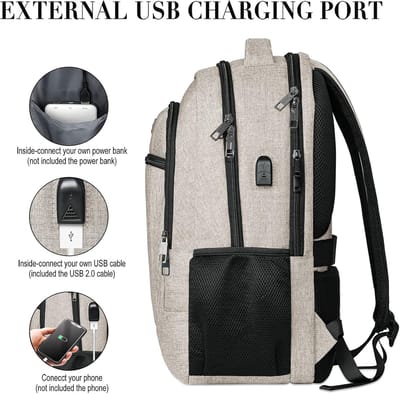 Famanu Rugzak voor Mannen en Vrouwen, Schoolrugzak voor Jongens en Tieners, 15,6 inch Laptop Rugzak met USB-oplaadaansluiting voor Werk en School met Laptopvak en Anti-diefstaltas