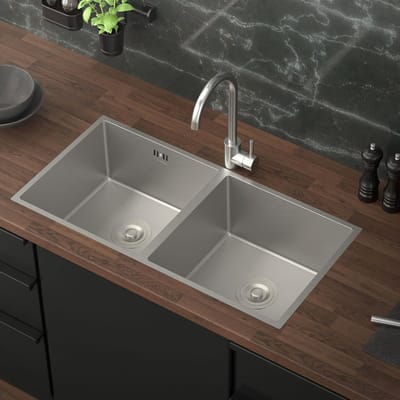 Dubbele Roestvrijstalen Gootsteen - Spoelbak Keuken - Vaat Wassen - Inclusief Afvoergarnituur - 815 x 40 cm - Roestvrij Staal