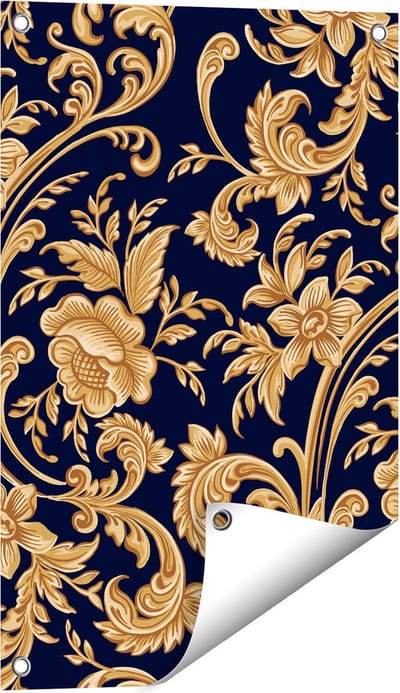 Gards Tuinposter Decoratieve Gouden Bloemen Achtergrond - 40x60 cm - Tuindoek - Tuindecoratie - Wanddecoratie buiten - Tuinschilderij