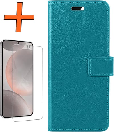 Hoes - Met Screenprotector - Geschikt voor Samsung Galaxy S24 - Luxe Pasjeshouder - Bookcase Portemonee - Flip Case - Kunstleer Book Case - Flipcase - Book Cover - Walletcase - PortemonneeHoes - Turquoise