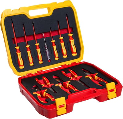 Gereedschap Set - Elektricien Gereedschap - Veilig Elektra Werk - VDE Gecertificeerd - 12 Delig - Rood/Geel