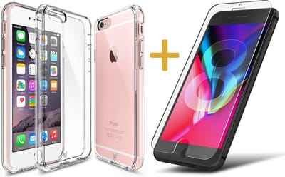 Hoesje geschikt voor Apple iPhone 7 / 8 - Hardcase met Soft Siliconen TPU Zijkant Transparant Hoesje + Screenprotector Gehard Tempered Glass - 360 Graden Bescherming