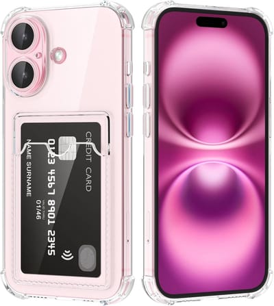 Telefoonhoesje Anti-Shock Pasjeshouder Geschikt voor iPhone 17 met Camera bescherming - Ruimte voor pasje - TPU Silicone - FuturiQ - Transparant