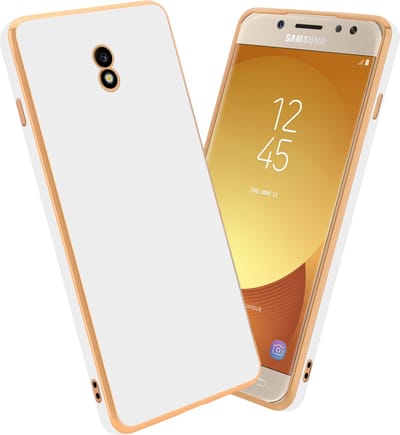 Cadorabo Hoesje geschikt voor Samsung Galaxy J3 2017 in Glossy Wit - Goud - Beschermhoes Case Cover van flexibel TPU-silicone en met camerabescherming