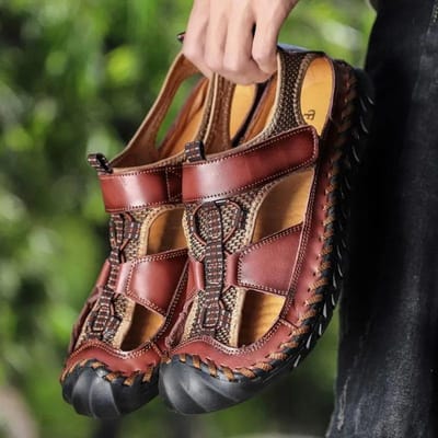 Sandalen Heren Rundleer Sandalen Zachte Zool Ademend Antislip Schoenen Trend Alles-match Zomersandalen Sport Waterdichte Sandalen 38