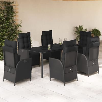 vidaXL - 7-delige - Tuinset - met - kussens - poly - rattan - zwart