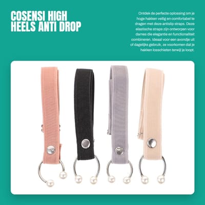 Dailygoods- Hakken Antislip - Hakken voor Dames - Hakken met Enkelbandje - Hakken met Parels - Hakken Set van 4 - Elastische Schoenbanden - Schoenbandjes