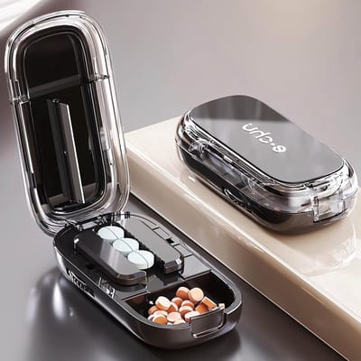 Tablet Splitsysteem voor Kleine en Grote Pillen - 2-in-1 Pillenverdeler met Opbergfunctie voor Thuis en Reizen, Geschikt voor Huisdieren