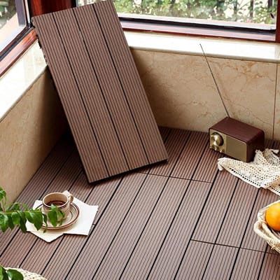 Hout Plastic Vloertegels 5 composiet terrastegels, in elkaar grijpende kunststof houten vloeren, for tuin, buiten, binnenterras, balkon kliktegels(Light coffee)