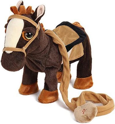 Knuffelpaard - Donker bruin – Loopt lopend Lopende – Speelgoed – Electrisch – Muziek – Batterijen – Bewegend – Kerst – Sinterklaas – Cadeau – Hinniken – Pony – Paard – Pluche – Horse – Toy – Kinderen – Jongen Meisje