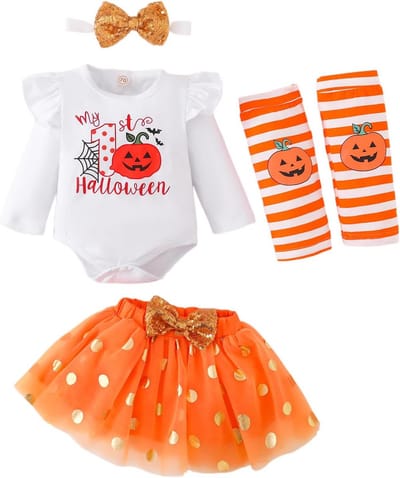 Schattige Halloween Outfit Set voor Baby Meisjes - 4 Delige Kleding Set