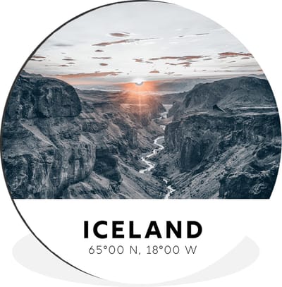 WallCircle - Wandcirkel - Muurcirkel - IJsland - Bergen - Water - Zon - Aluminium - Dibond - 30x30 cm - Binnen en Buiten