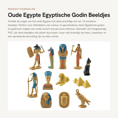 Dailygoods- Beeldjes Set van 12 - Oude Egyptische Goden - PVC Miniatuur Standbeelden - Huisdecoratie - Perfect Cadeau - Hoogwaardige Materialen - Decoratie