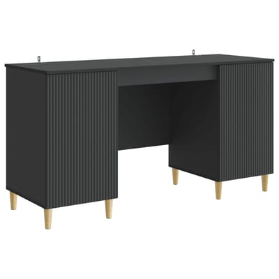 vidaXL - Bureau - met - plank - Zwart - 142,5 - x - 50 - x - 75 - cm - Bewerkt - hout