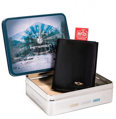 Peterson Classic - Herenportefeuille - Compact Model - Echt Leder - RFID Bescherming - Zwart