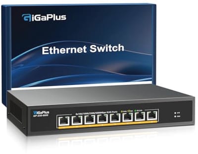 8-poorts 5Gb Unmanaged Ethernet-switch met 5G Base-T-poorten voor NAS, pc en WiFi7