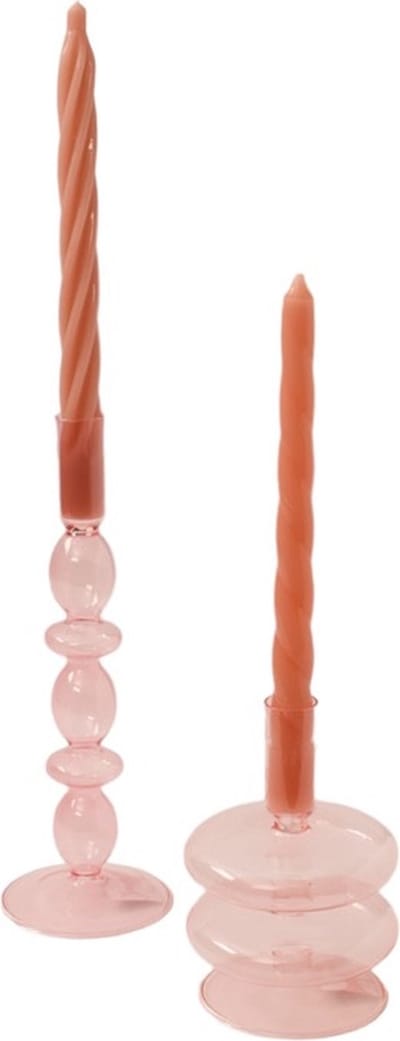 WINQ! Set 2 stuks Kandelaar Glas in zacht Rose - Dinerkaars - woonkamer decoratie