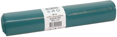 Afvalzakken 80x110cm T60 LDPE blauw - Doos 10 rollen à 20 stuks