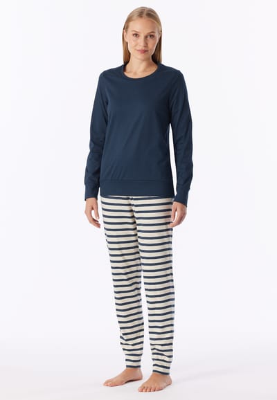 Lange pyjama met manchetten, streepjes, diepblauw - Casual Essentials 36