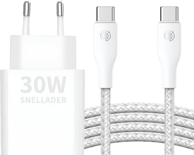 Usb C Power Adapter 30w Wit + usb C Kabel 3 Meter - Usb C adapter - Usb C oplader - Snellader - Usb C naar usb C