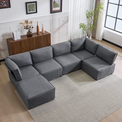 MODFU Modulaire Hoekbank - Omvormbaar Tot Extra Lang Bed - Vrij Indeelbaar - Woonkamer - Donkergrijs