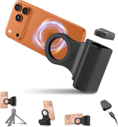 Magnetische Handgreep voor Smartphone met Bluetooth Afstandsbediening, Ideaal voor iPhone en Android, Verstelbare Deskstand en Fotografie Grip