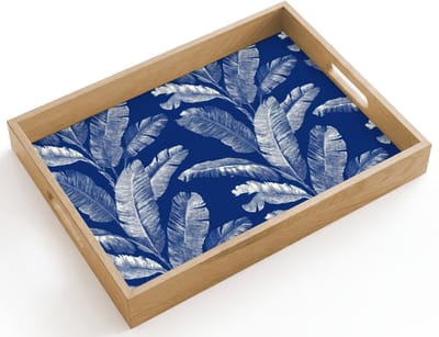 Dienblad hout 40x30 cm - Schootdienblad - Blad - Palm - Blauw - Borrelplank rechthoek - Plateau dienbladen