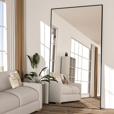 Dailygoods- Vloerspiegel 198 x 96 cm - Staande Spiegel - Full Body Spiegel - Wandspiegel - Grote Spiegel met Ronde Hoeken - Zwart - Lengtespiegel