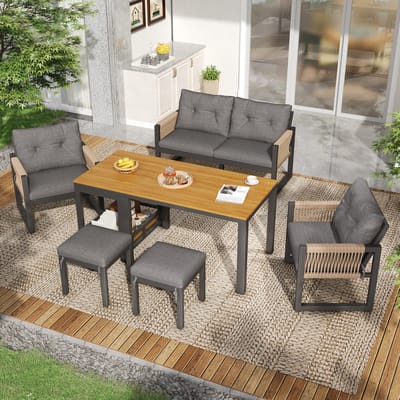 STILVORA Loungeset 4 Delig 150 X 79,5 X 75 Cm - Afneembare Tafel - Voor Terras En Balkon - Ijzer Polyester - Grijs Naturel