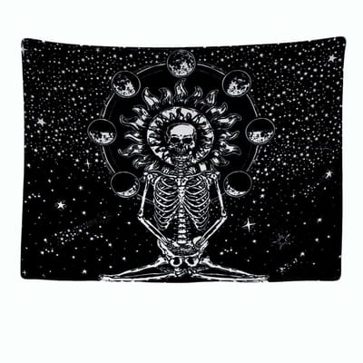Decoratie Versiering - Wandkleed binnen - Wandtapijt - Skelet - Tarot Kaarten - Muurkleed - Wanddoek Stof - 200 x 150 cm - Wanddecoratie - Wandhanger - Muurhanger - Fotobehang - Poster - Ulticool - Woonkamer - Slaapkamer - Zwart - Wit