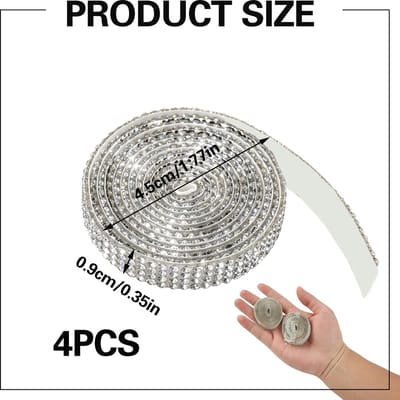 strass-lint, zilverkleurig, 4 rollen van 1 meter, glinsterend kristallint, 10 mm, voor doe-het-zelf decoratie, creatieve vrije tijd, thuis, bruiloft, lijsten, spiegels