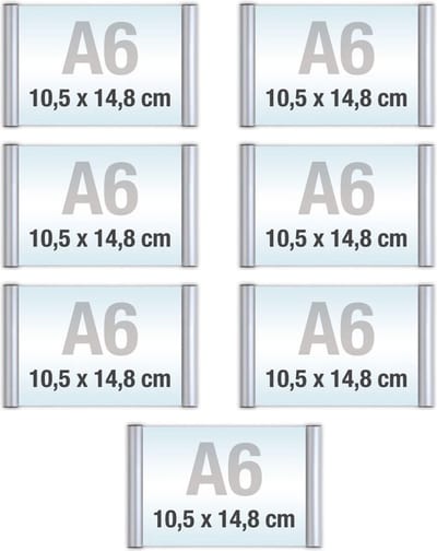 7 pack A6/Bewegwijzeringsborden met Klikprofiel /formaat 10,5x 14,8cm/wegwijs bordjes/aluminium deurbordjes/naambordje kantoor/route bordje/aanwijs bordje/zelfklevend/verwijs bord/ informatie bord.