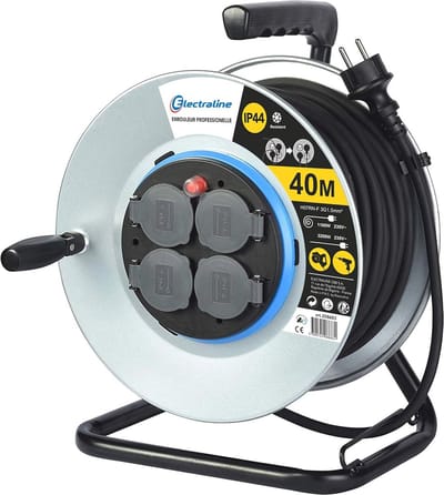 Professionele Kabelhaspel met 4 Stopcontacten en 40m Kabel – Waterdichte IP44 Kabeltrommel voor Bouwplaatsen