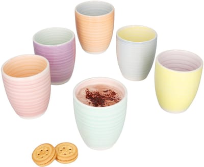 Set van 6 kleurrijke PASTELLO aardewerken koffiemokken voor 6 personen - 24326207