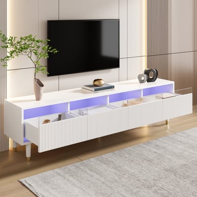 MODENUIT Tv-Meubel - Met 4 Laden En Kabeldoorvoer - Voor Woonkamer - MDF En Acryl - 178x35x45 Cm - Wit