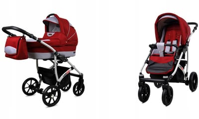 BabyLux® Kinderwagen 2in1 – LARGO - CHILI SILVER SILVER FRAME - Opklapbare Wandelwagen incl. Reiswieg, Multifunctionele Buggy Sportstoel - Combi-kinderwagen met Luiertas, Regenhoes, Klamboe, Bekerhouder, etc.