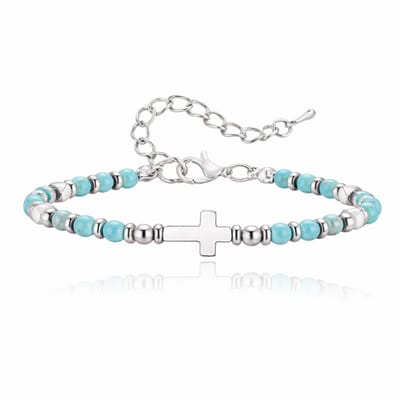 LGT JWLS Stalen Kralenarmband Kruis Turquoise