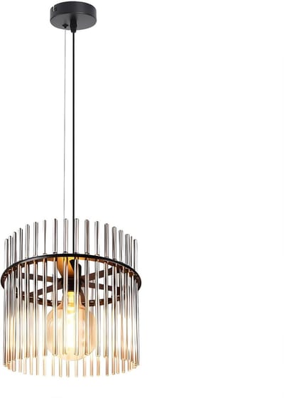 Glitzerlife - Hanglampen - 1xE27 - Vintage retro glazen pendellamp - verstelbare pendel - Ø30cm - zwart - hanglamp eetkamer woonkamer slaapkamer keuken café