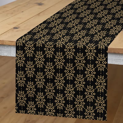 ABAKUHAUS Tafelrok – Sneeuwvlokken, 40x180 cm, Zwart/Pastelgeel