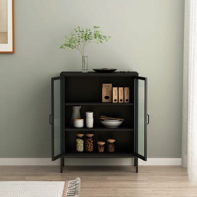 Vitrinekast Fauske 101,5x80x40 cm zwart